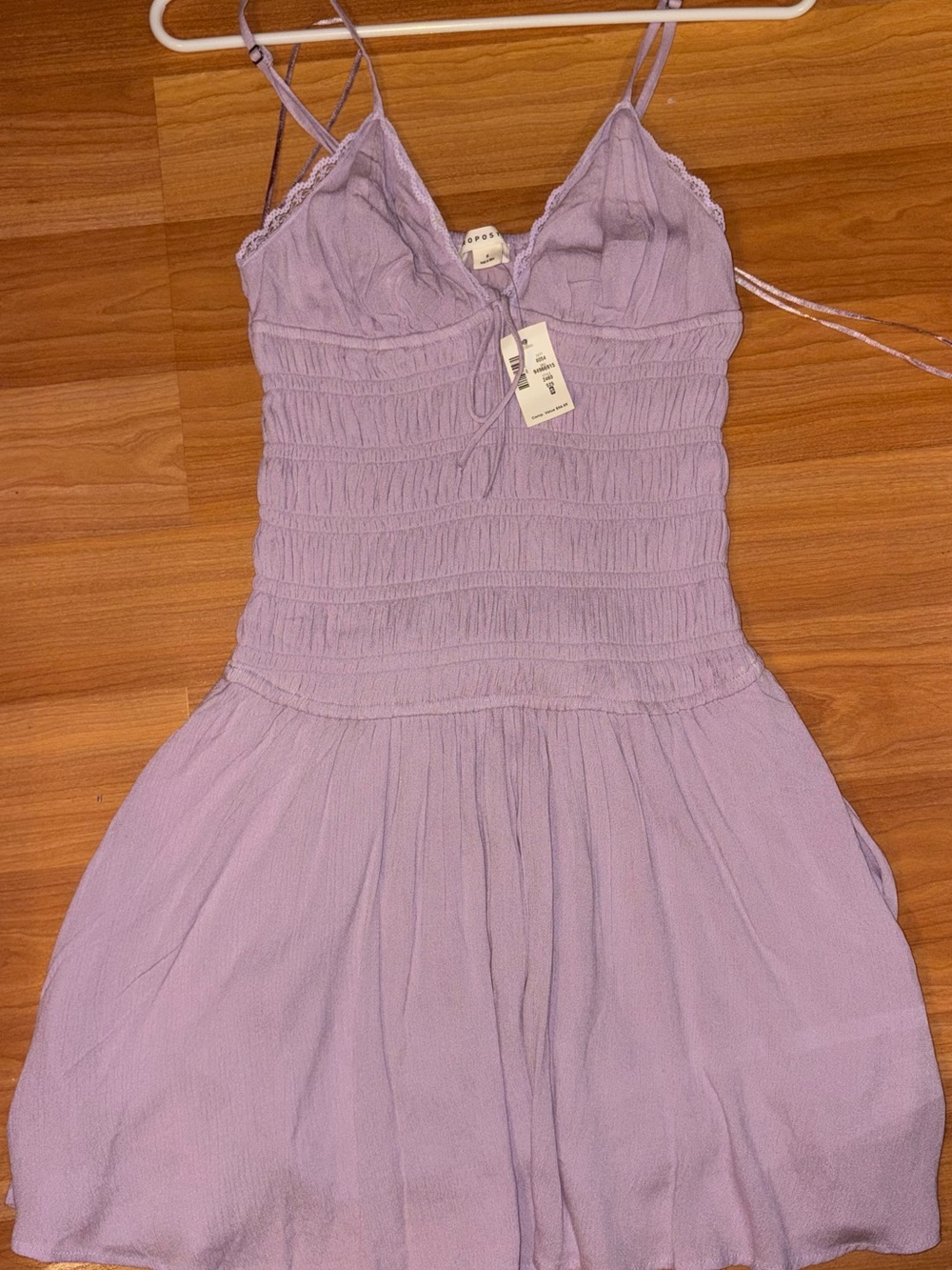 Lilac Smocked Spaghetti-Strap mini dress